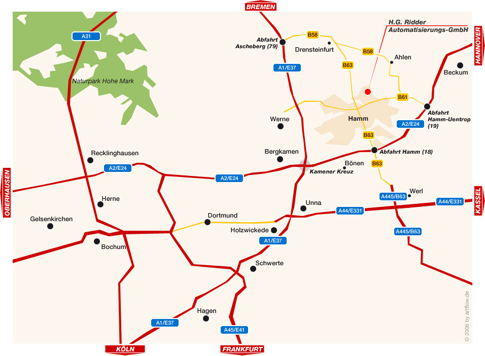 Lageplan Ruhrgebiet (Ost)